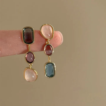 DAIIIBABYYY  -  Asymmetric Colorful Resin Earrings for Women Retro Contrast Geometric Dangle Earrings Korean Jewelry High Quality Wholesale